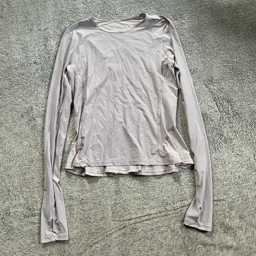 Lululemon Light Lilac Peplum Back Long Sleeve Tee